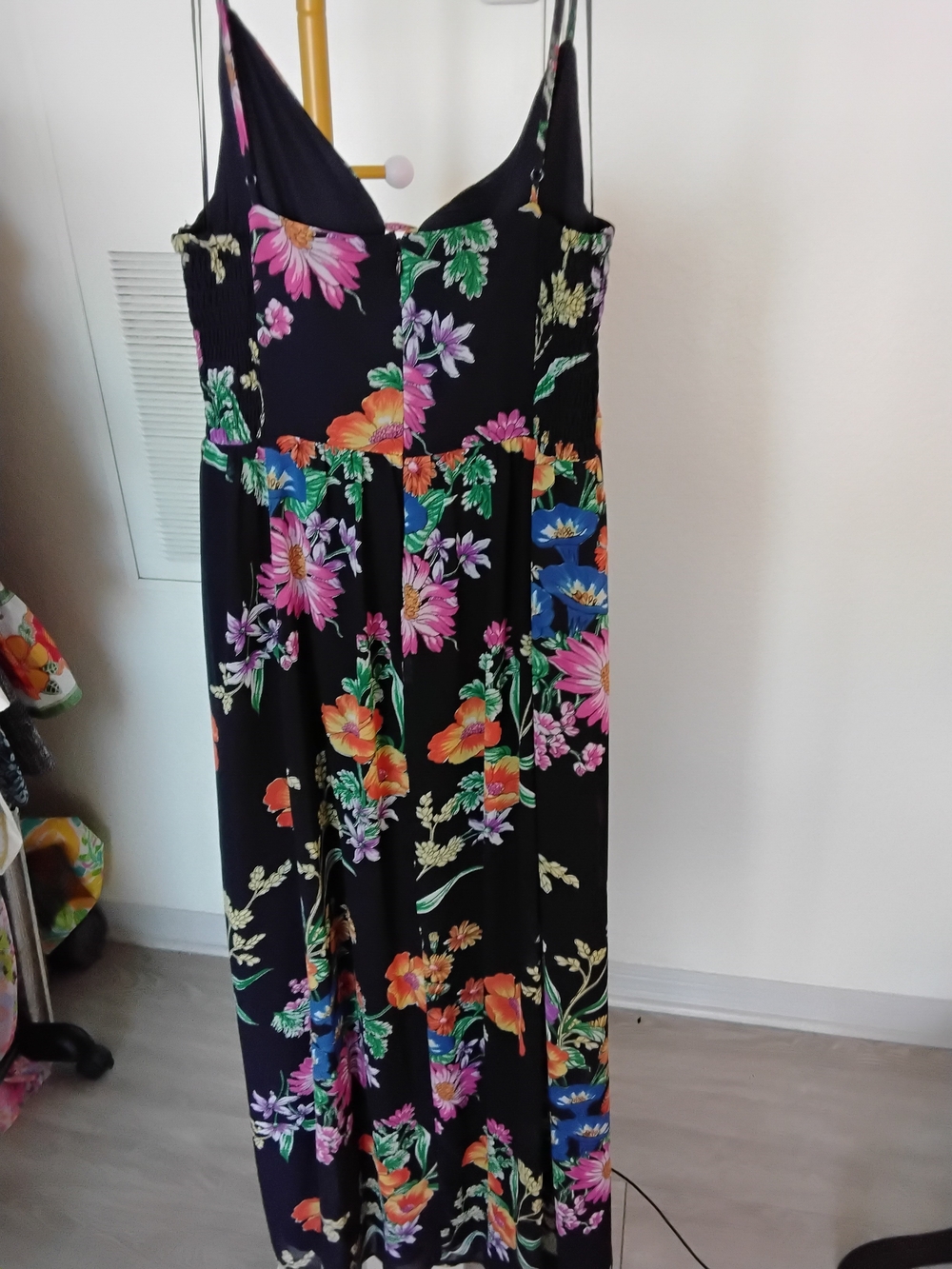 Express Black Floral Maxi Dress with Pink, Orange & Green Blooms